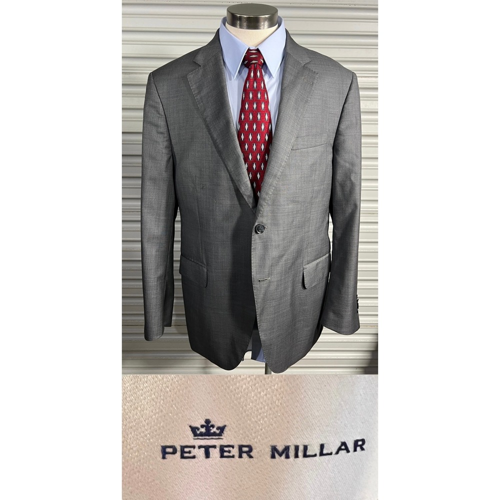 Peter Millar Mens‎ 44R Grey 100% Wool 2-Button Blazer Sport Coat Made in Canada